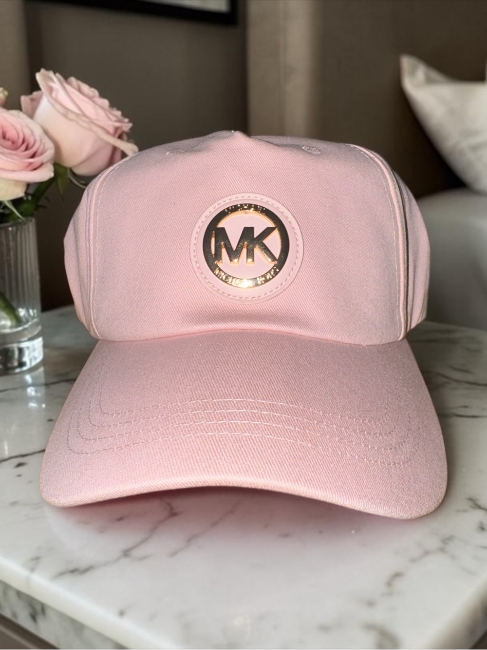 Michael Kors Soft Pink Baseball Cap with Gold MK Logo NWT